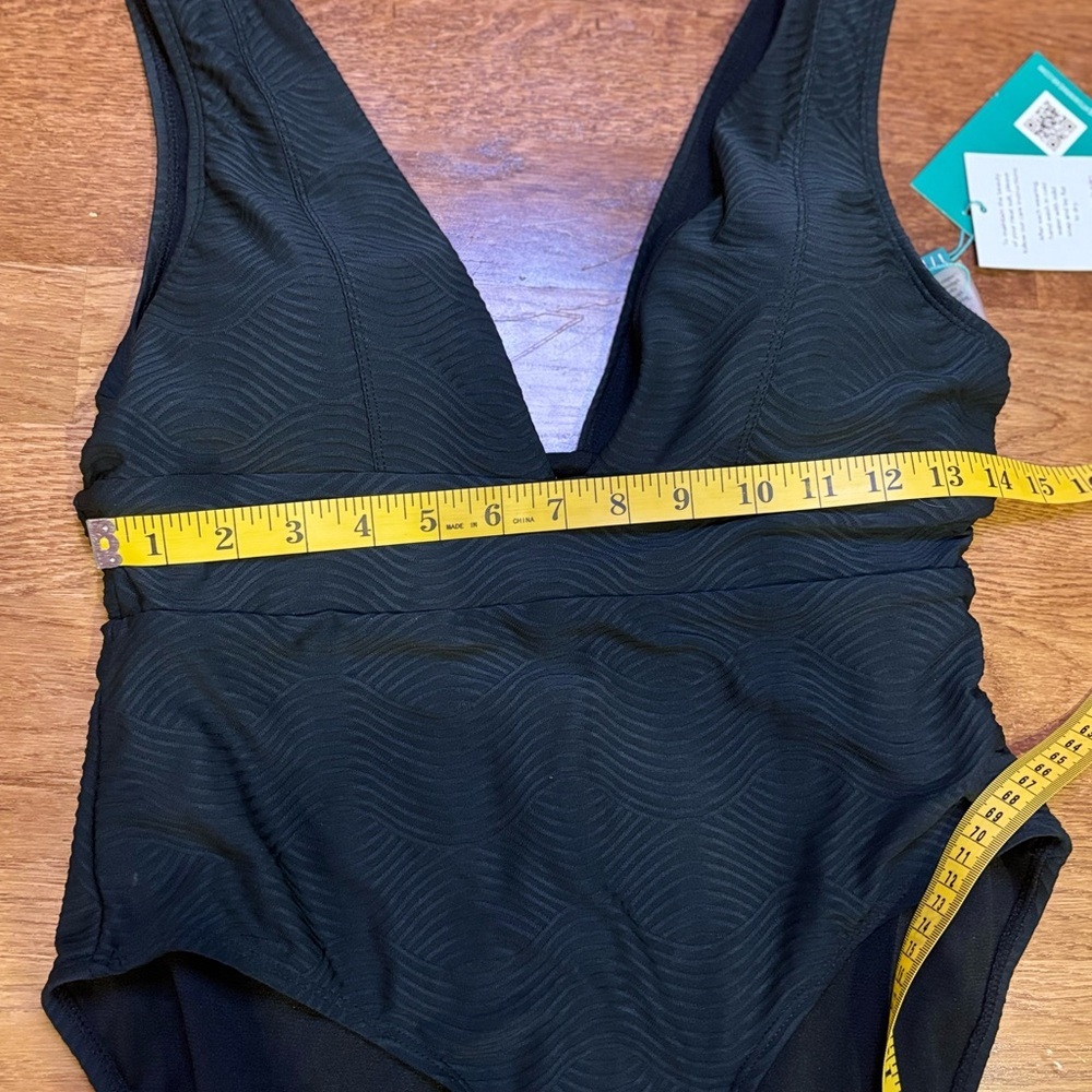 Black Textured One-Piece Swimsuit | Deep V Neck | New with Tags - Picture 8 of 9